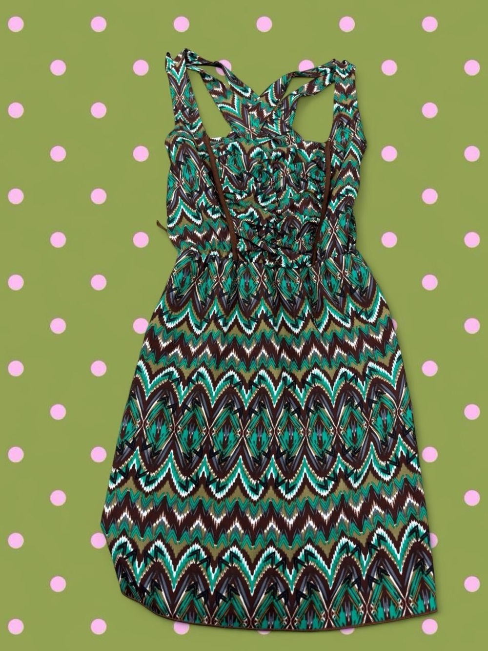 Trixxi Green and Teal Chevron-Print Sleeveless Midi Dress